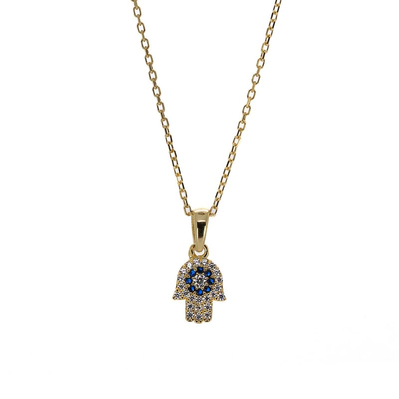 Minimalist Diamond Hamsa Hand Gold Lucky Necklace - Gold image