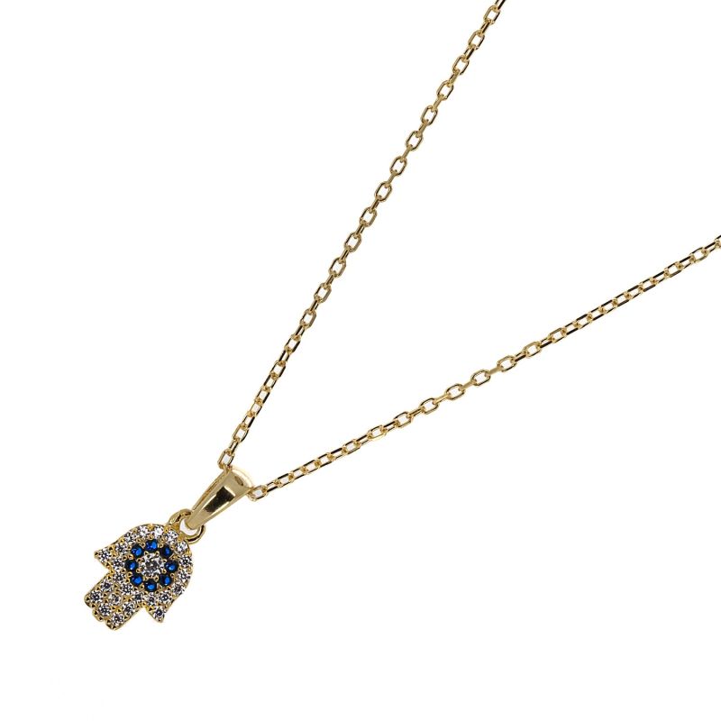 Minimalist Diamond Hamsa Hand Gold Lucky Necklace - Gold image