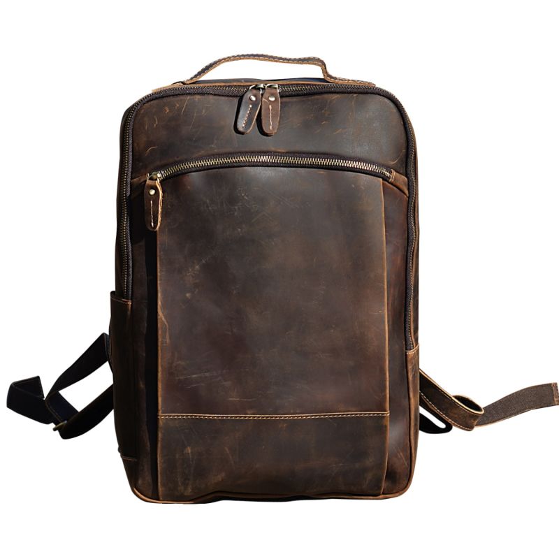 Minimalist Zip Open Leather Backpack - Dark Brown | Touri | Wolf & Badger
