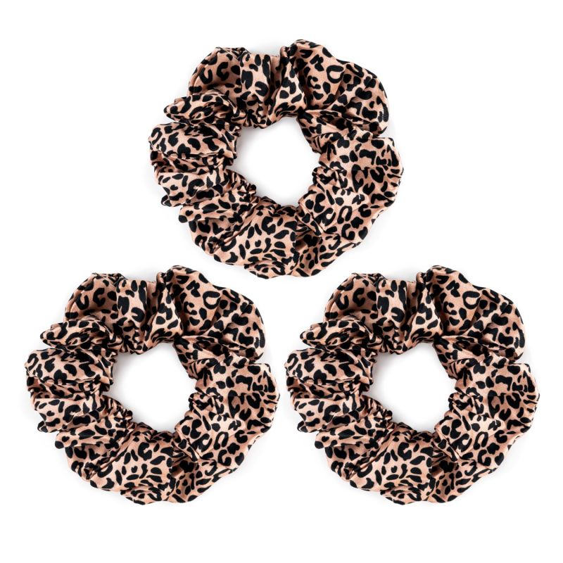 Pack Of 3 Silk Scrunchies - Rose Gold Leopard image