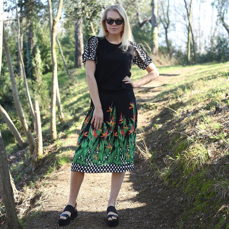 Palm Tree Print Pleated Midi Skirt image