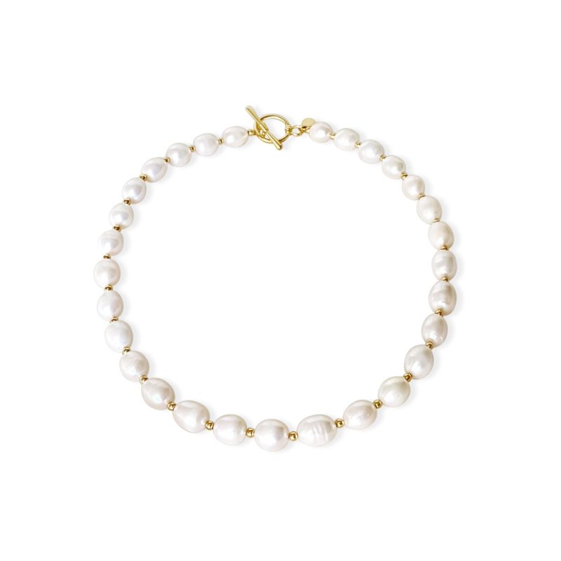 Beaded Freshwater Pearl Necklace - Gold image