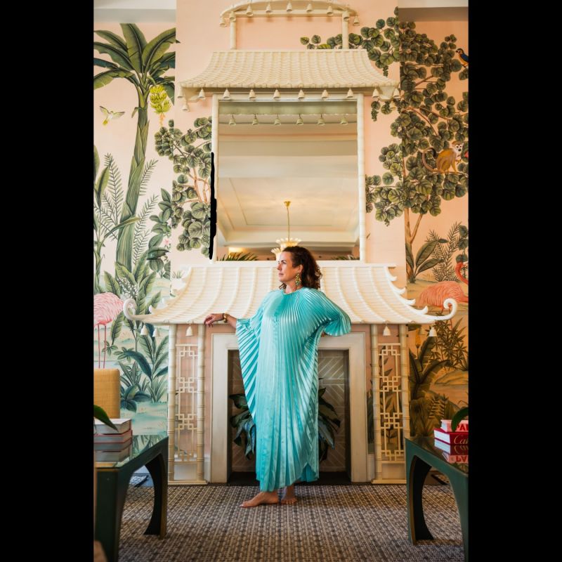 Aqua Satin Hilda Caftan image