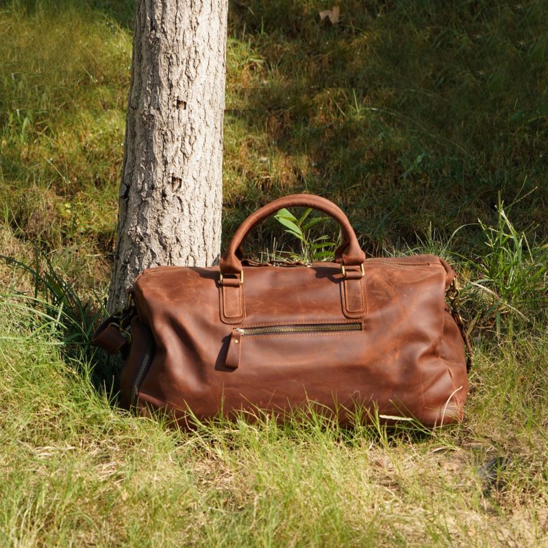 Genuine Leather Gym Bag With Shoe Storage In Worn Brown image