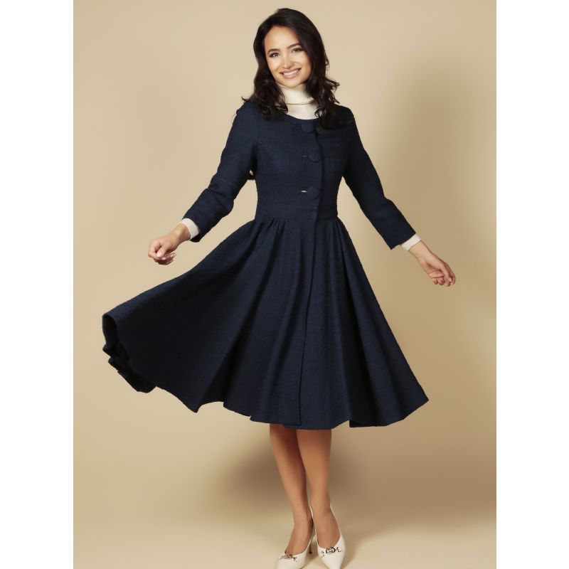 'Lady' Italian Wool Swing Dress Coat In Blu image