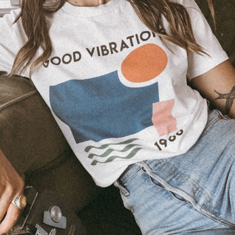 Good Vibrations Oversized Retro Slogan T-Shirt image