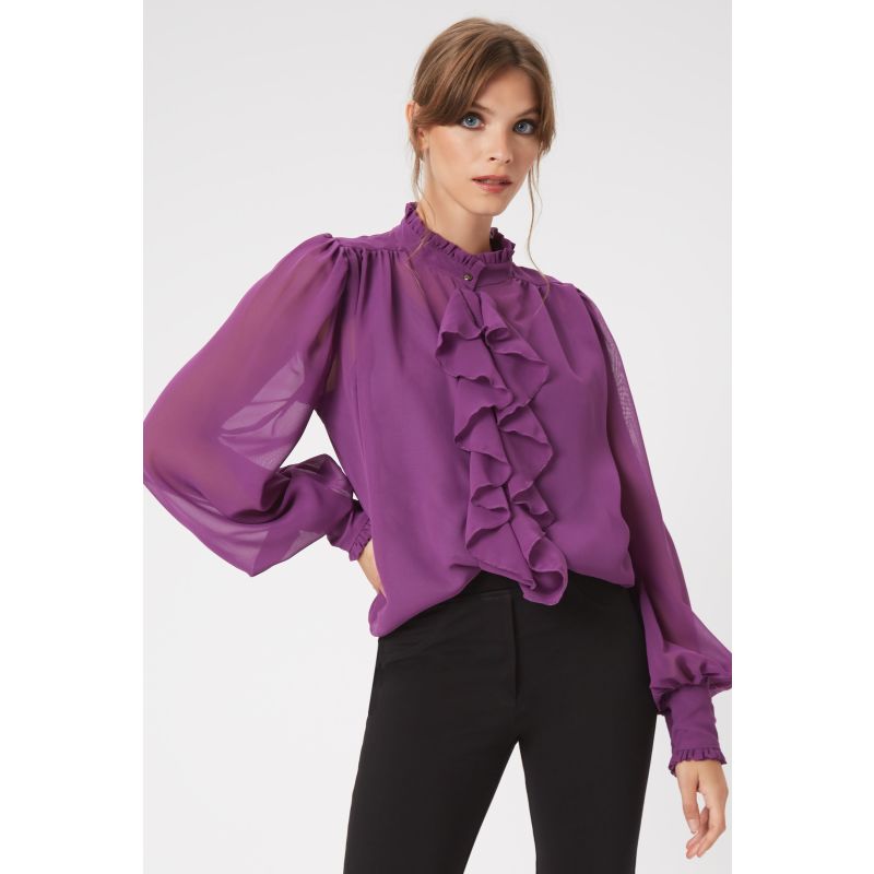 Chiffon Ruffle Shirt - Purple image