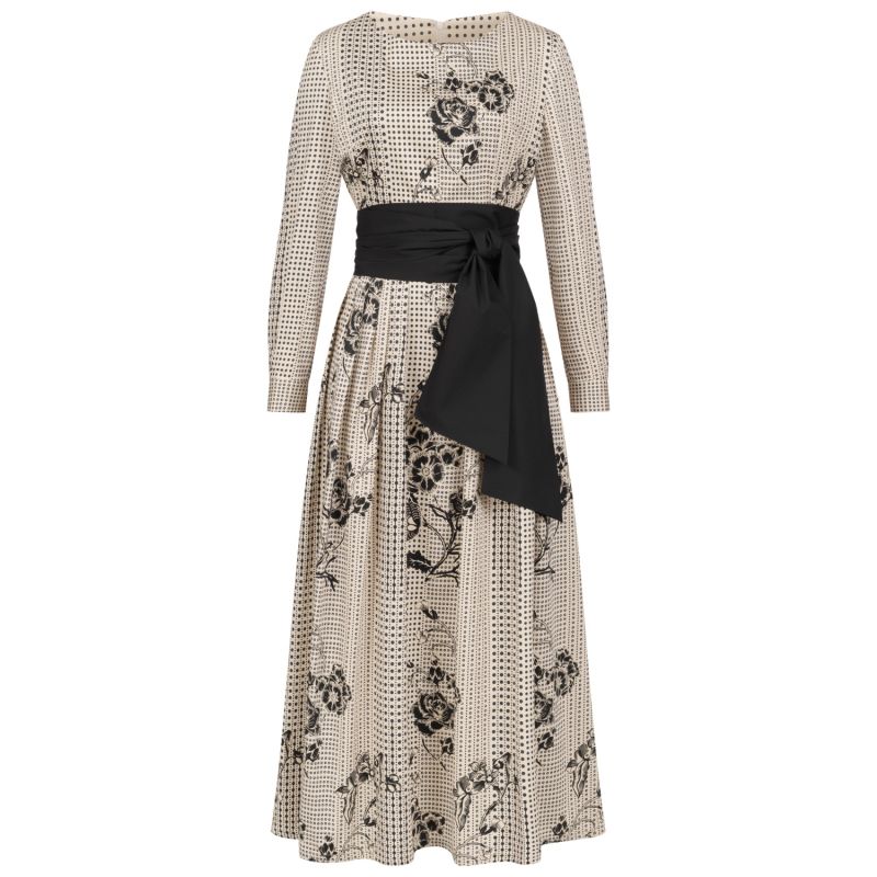 Dots-Flower-Print Maxi Dress With Detachable Wide Belt image