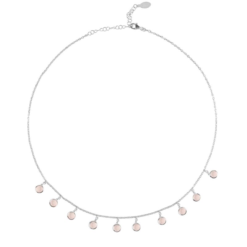 Florence Round Gemstone Necklace Silver Rose Quartz image