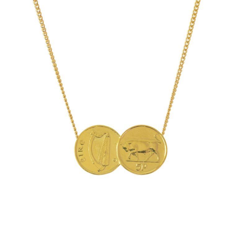 Double Irish 5P Coin Necklace In Yellow Gold Plate image