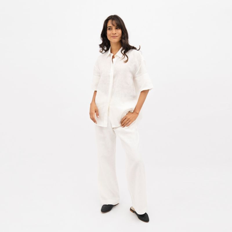 Seville Linen Short Sleeves Shirt In Porcelain White image