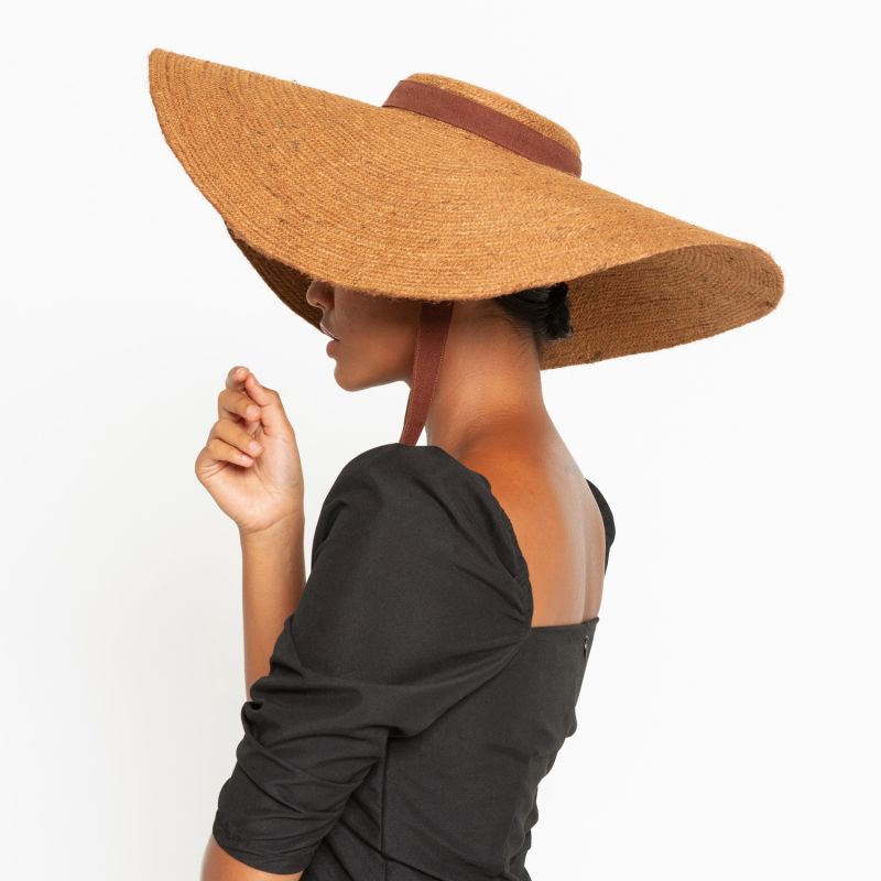 Lola Wide Brim Jute Straw Hat In Havana Brown image