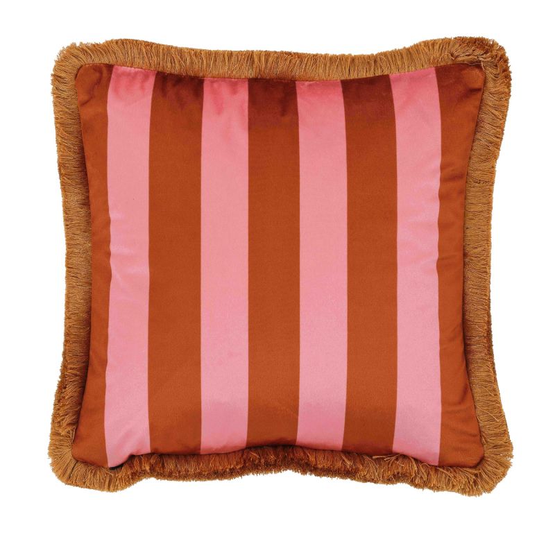 Models & Stripes Reversible Fringe Velvet Cushion Burnt Orange image