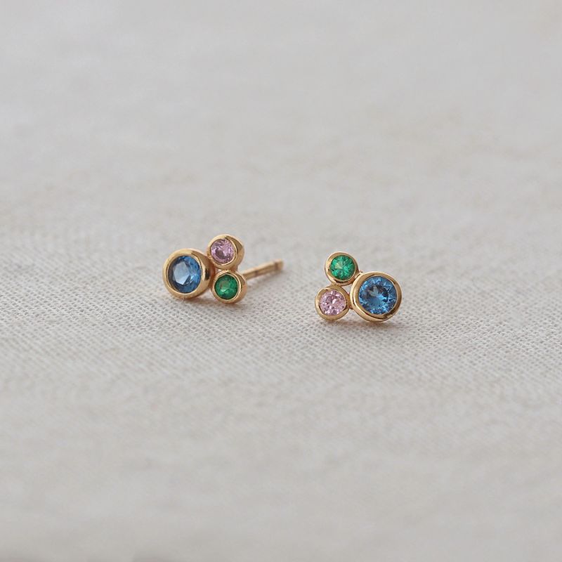 Modernist Bezel Crystal Stud Earrings Gold Vermeil image