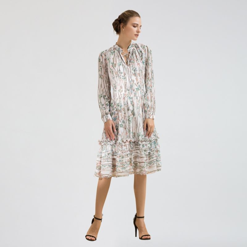 Leaves Print Fit & Flare Chiffon Dress image