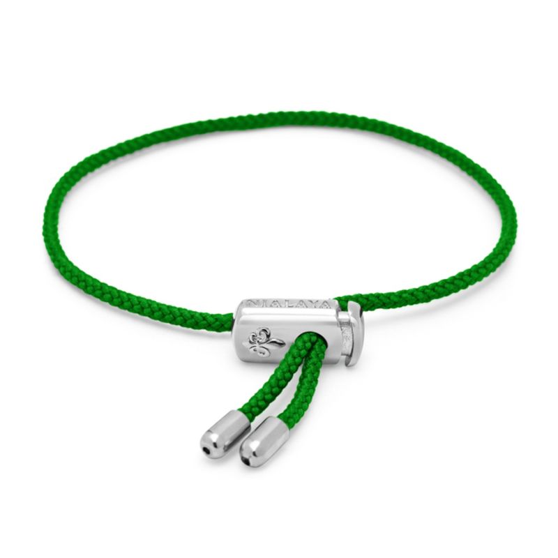 Men's Green String Bracelet With Adjustable Silver Lock image
