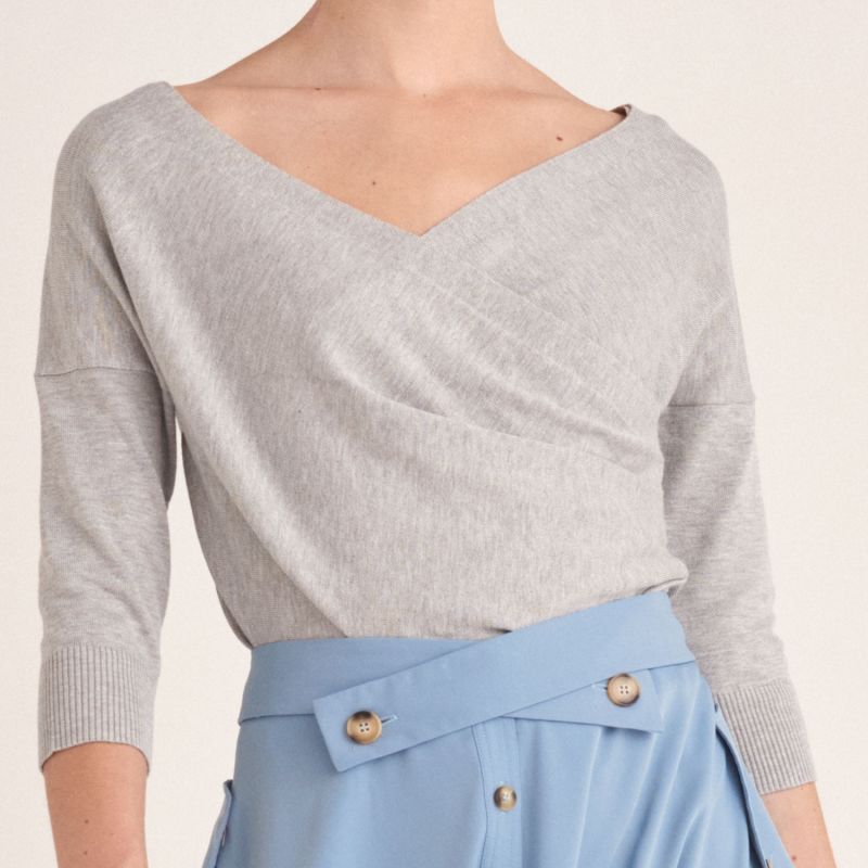 Knitted Wrap Top In Light Grey image