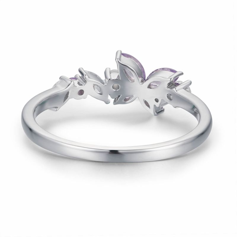 Monarch Butterfly Amethyst Opal Ring Solid White Gold image