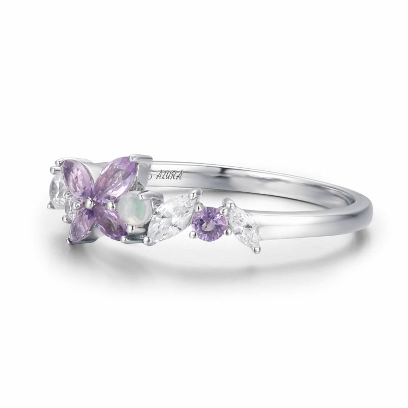 Monarch Butterfly Amethyst Opal Ring Solid White Gold image