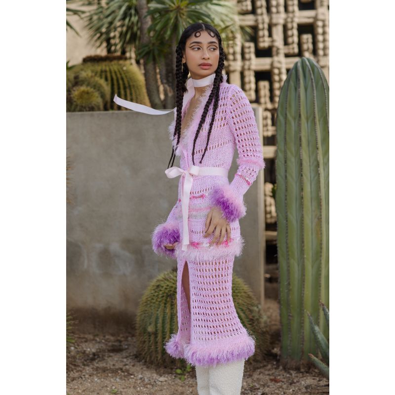 Monroe Pink Handmade Knit Cardigan-Dress With Belt image