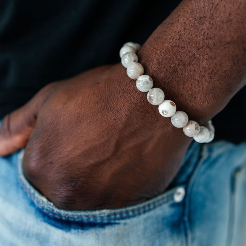 White Coral, Moonstone & Diamonds Beaded Bracelet image