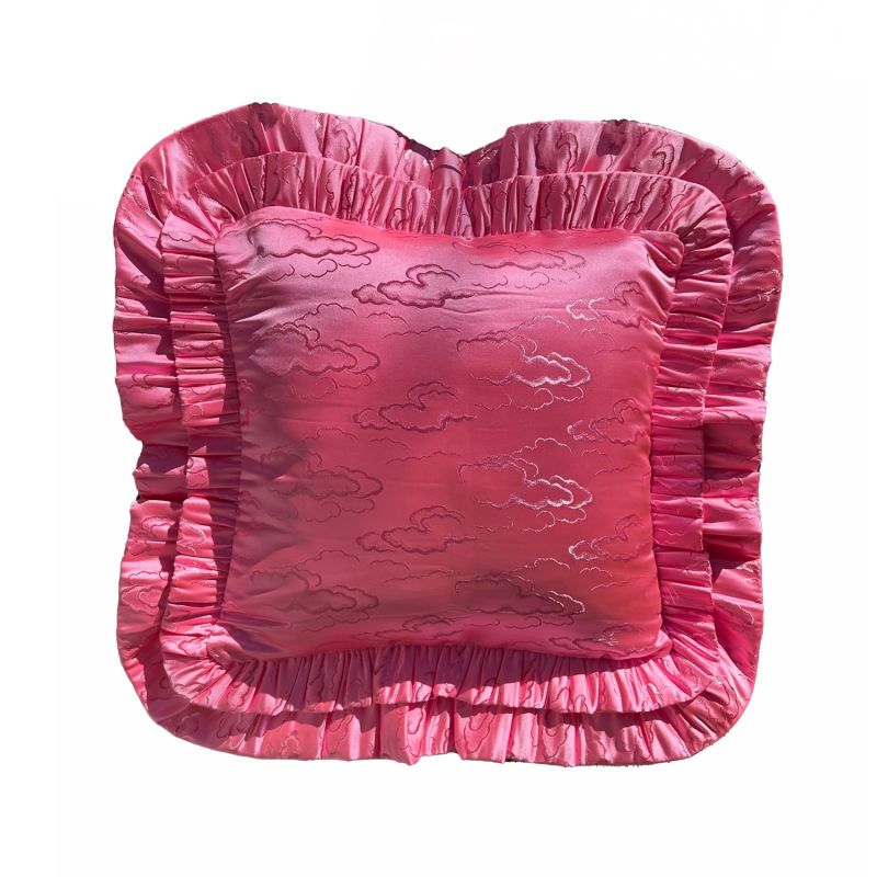 More Pink and More Ruffles. A Pink Cloud Jacquard Ruffle Pillow. image