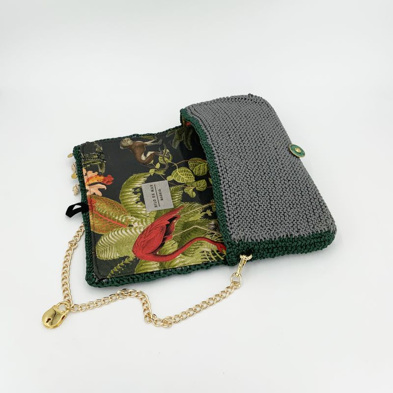 Morrina - Hand Knitted Bag With Charms - Grey & Green image