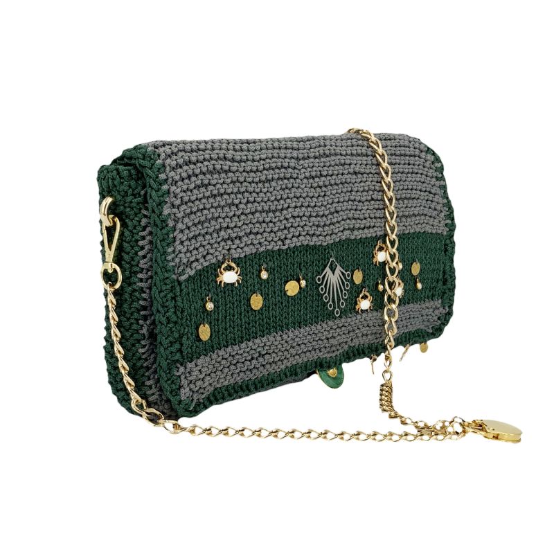 Morrina - Hand Knitted Bag With Charms - Grey & Green image