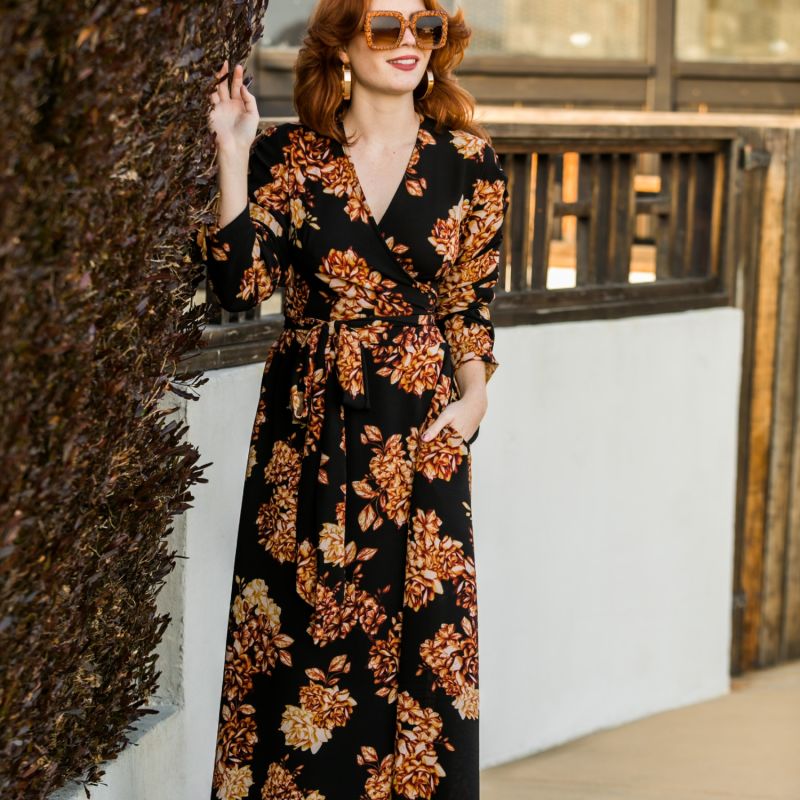 Sepia Floral Wrap Dress image