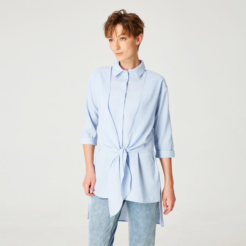 Long Shirt With Knotted Panels In Front image