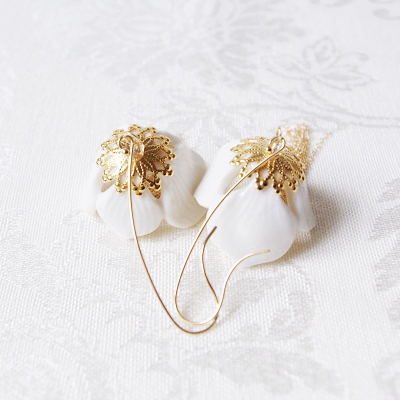 Porcelain Snowdrop Flower Tassel Earrings image