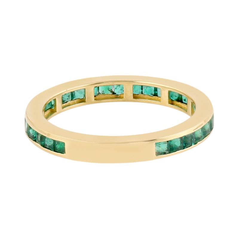 18K Yellow Gold With Natural Emerald Band Ring Handmade Jewelry image