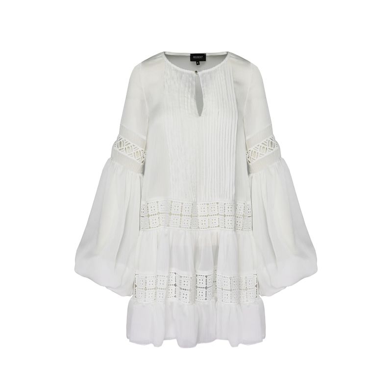 White Chiffon Dress With Cotton Lace Insertions image