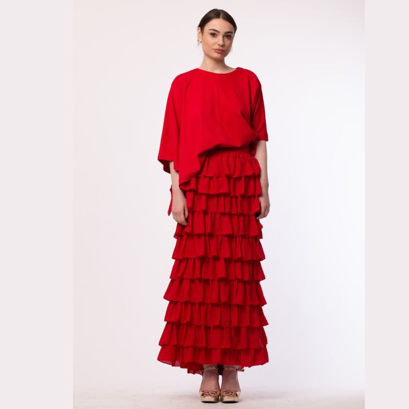 Red Veil Skirt With Adjustable Length image