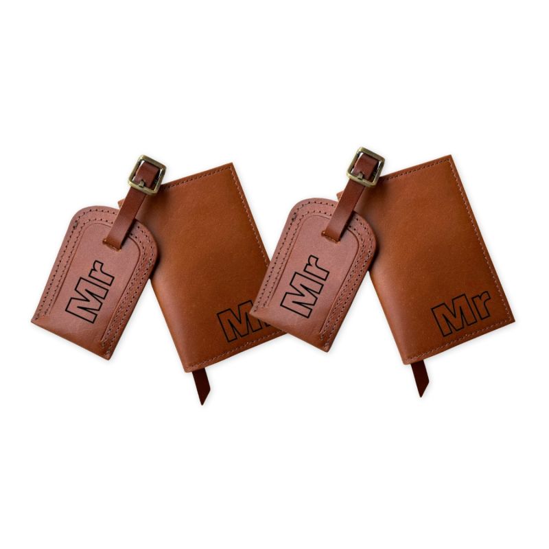 Mr & Mr Handmade Leather Passport And  Luggage Tag Travel Set image