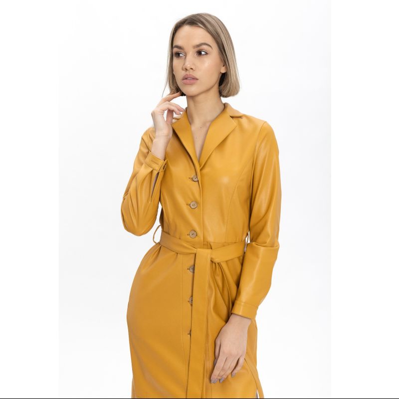 Yellow Long Button-Up Eco-Leather Trench image