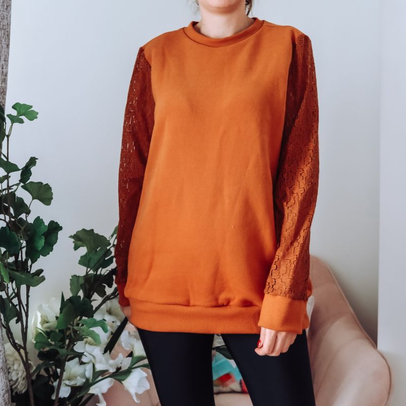 Lace Sleeve Jumper Brown image