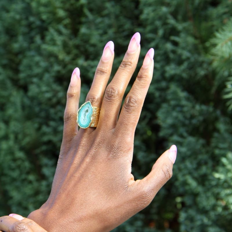 Teal Green Mega Gemstone Gold Statement Ring image