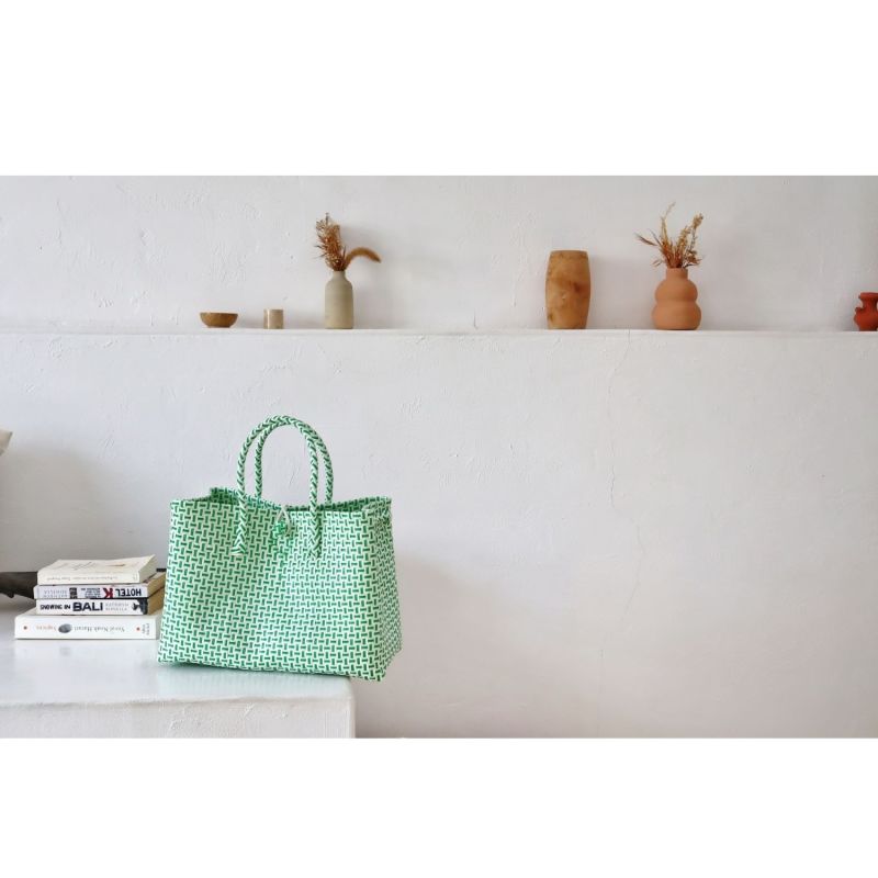 Lola Recycled Plastic Woven Tote Large in Mint image