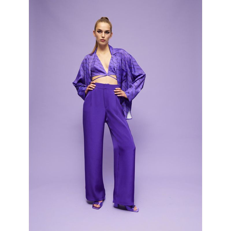 Wide leg satin pants in purple - Himelhoch's Department Store