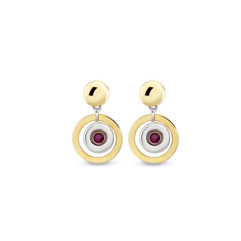 Multi Circle Ruby Gold Earrings image