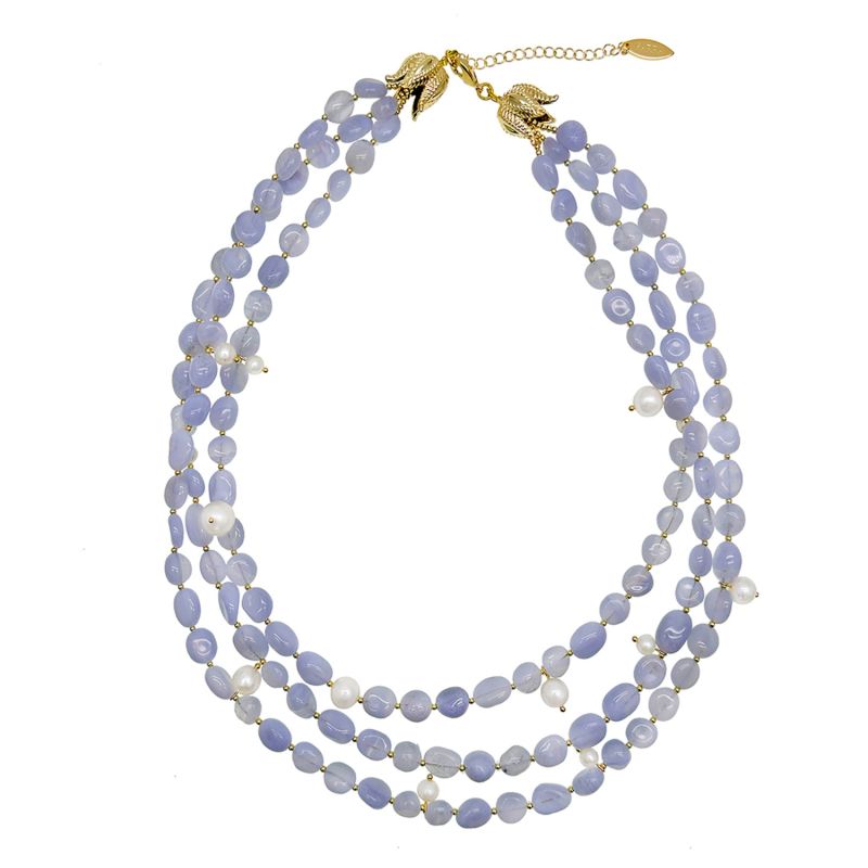 Multi-Layers Blue Lace Agate With Pearls Necklace image