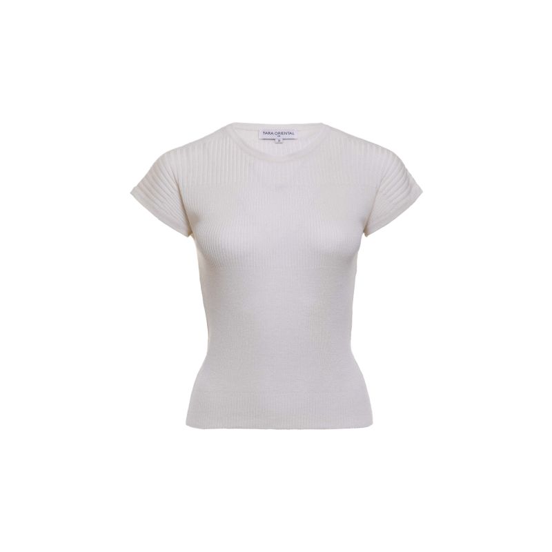 White Cashmere Silk Multi Ribbed Top image