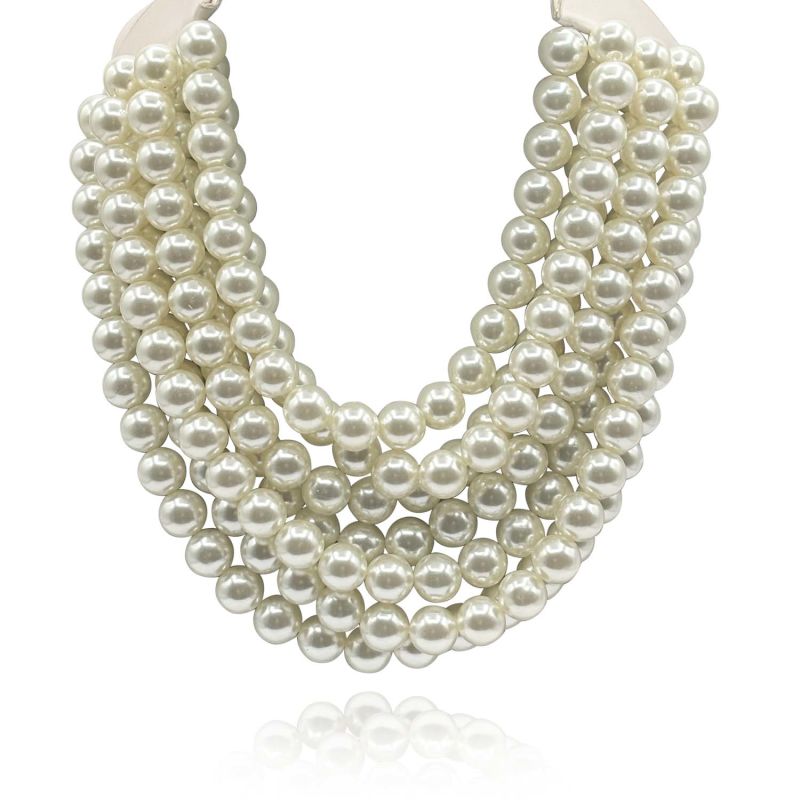 Multi-Strand Faux Pearl Necklace With Ivory Vegan Adjustable Clasp image