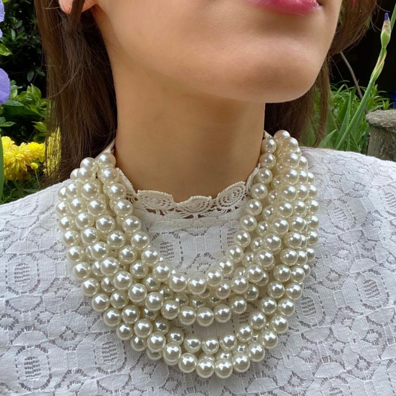 Multi-Strand Faux Pearl Necklace With Ivory Vegan Adjustable Clasp image