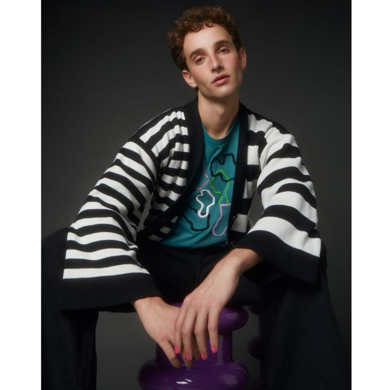 Multi-Striped Organic Cotton Knitted Cardigan Men image