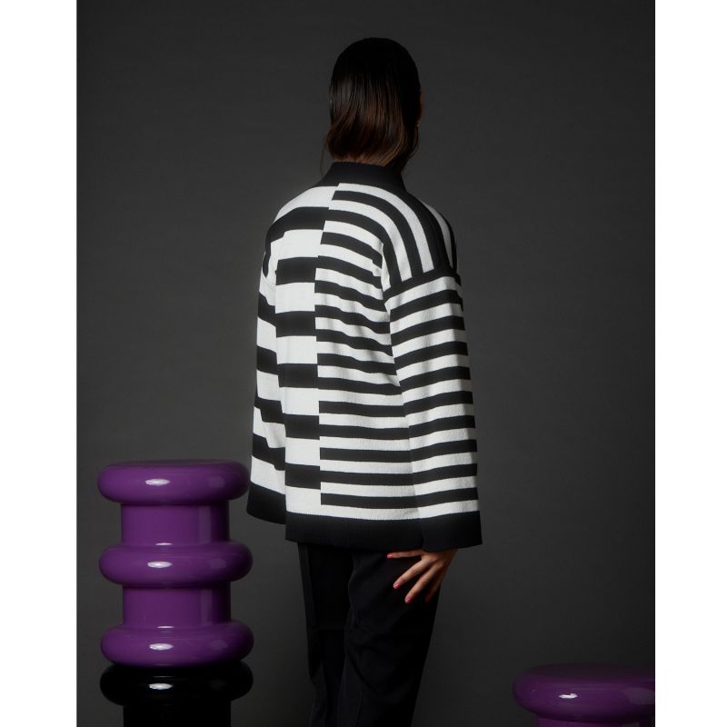 Multi-Striped Organic Cotton Knitted Cardigan Women image