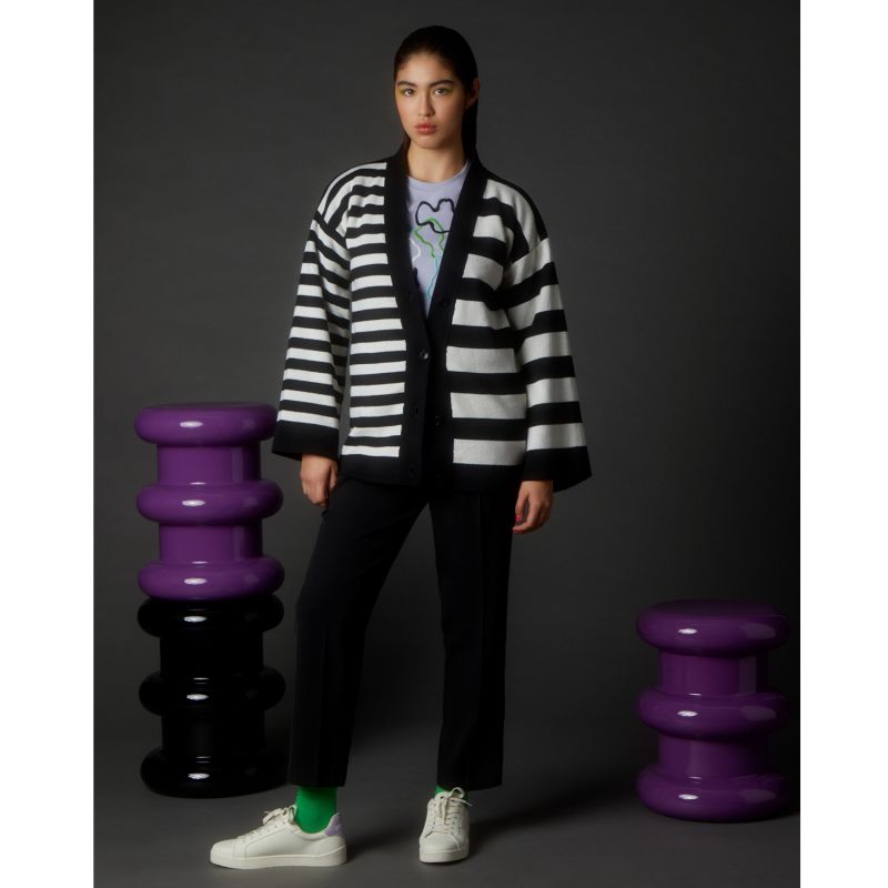 Multi-Striped Organic Cotton Knitted Cardigan Women image