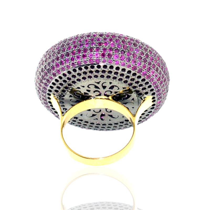 Multicolor Pave & Uncut Diamond In 14K Yellow Gold Dome Cocktail Ring image