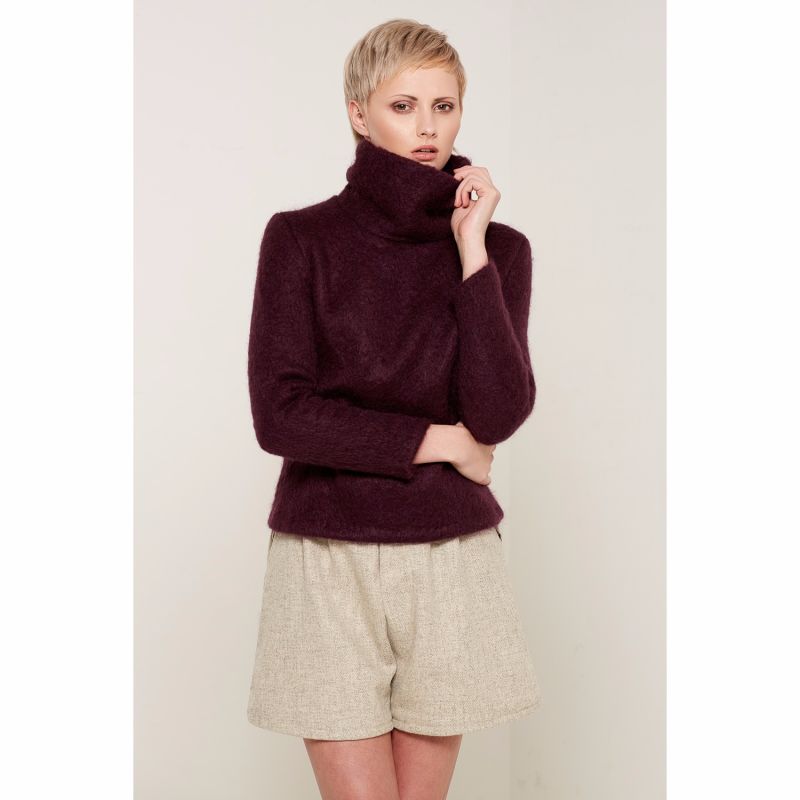 Edith Roll Neck Wool Jumper In Plum Colour image